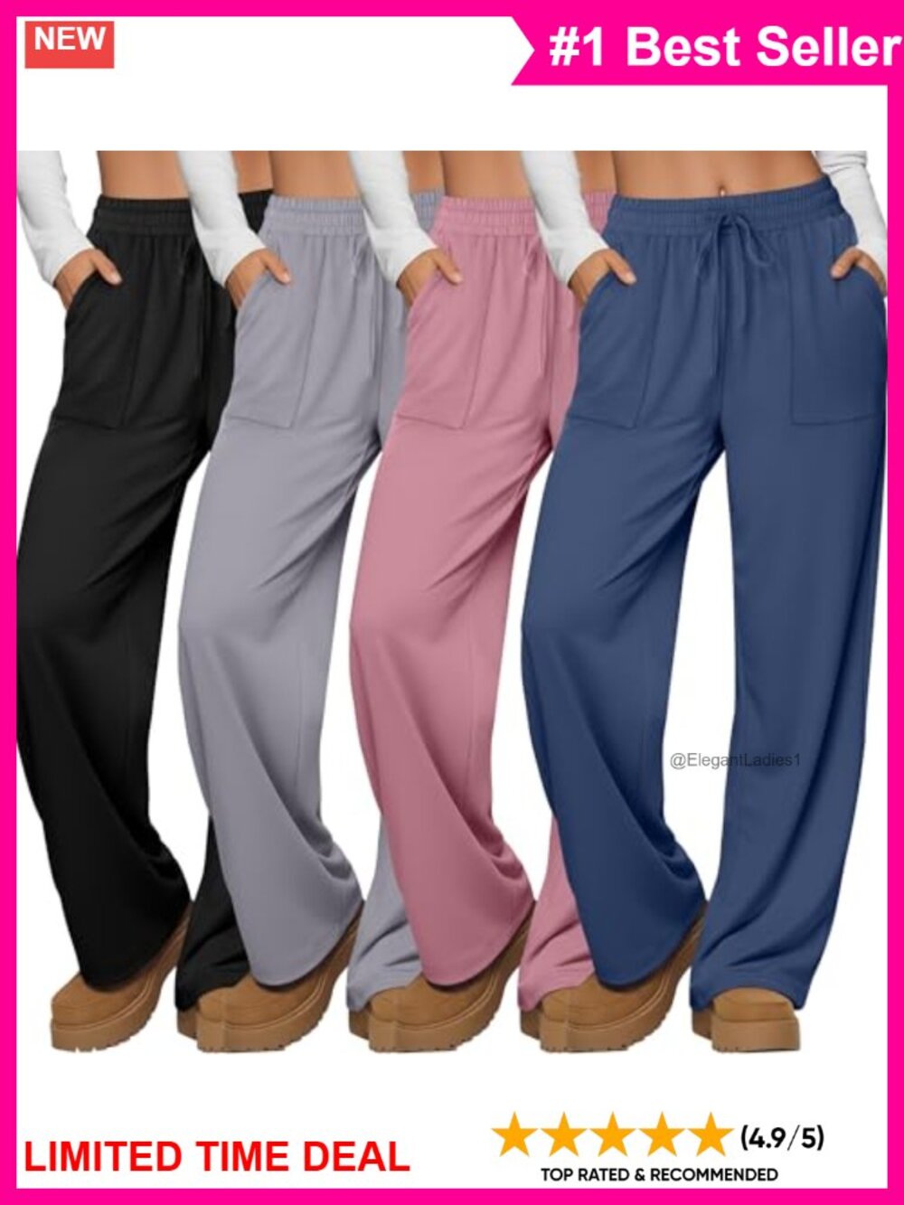 4 Pack Wide Leg Drawstring Yoga Lounge Sweatpants